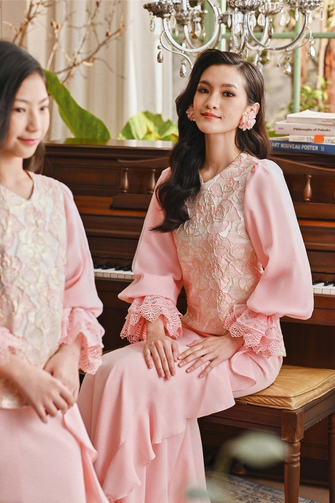The Glow Women Glossy Kurung Set - Pink Carnation