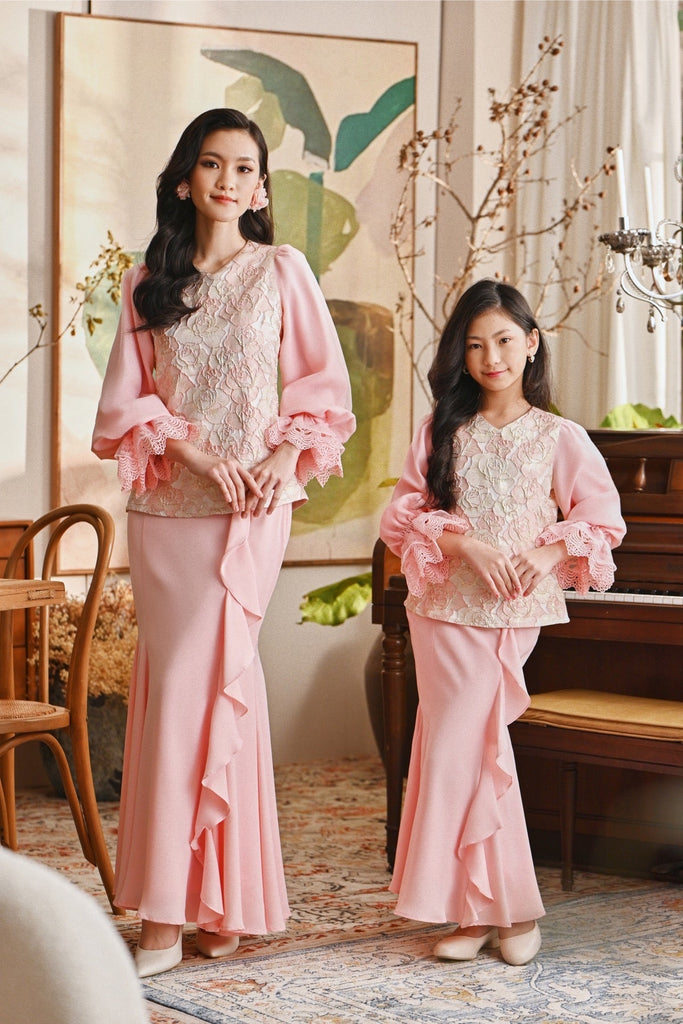 The Glow Women Glossy Kurung Set - Pink Carnation