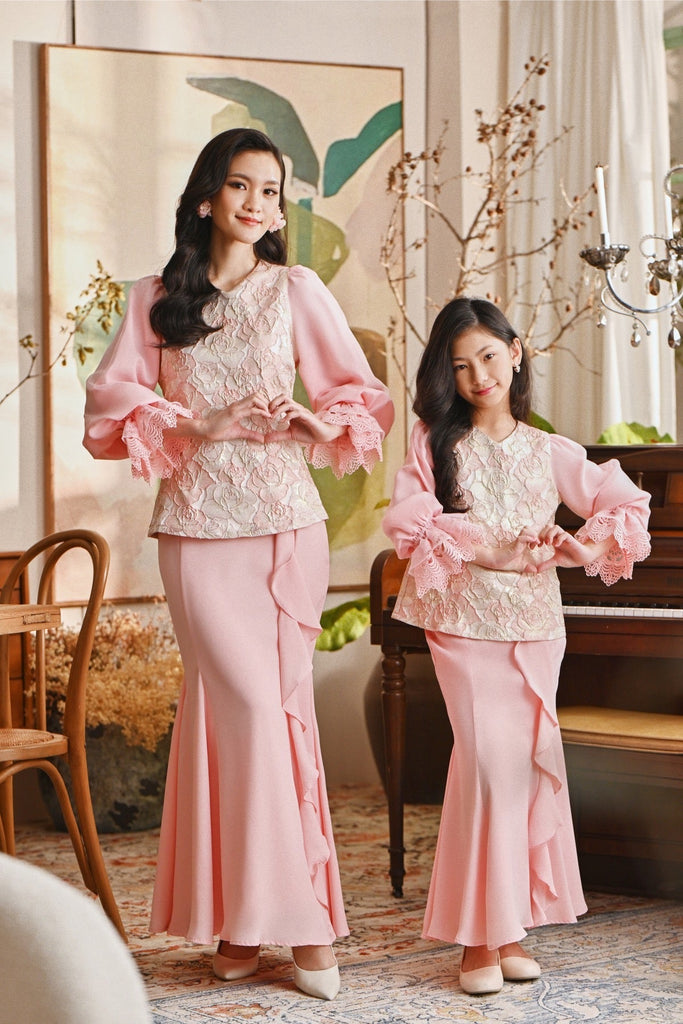 The Glow Women Glossy Kurung Set - Pink Carnation