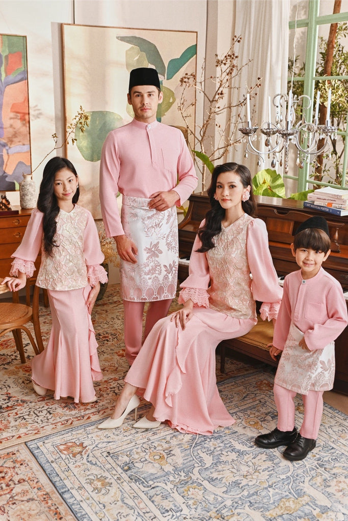 The Glow Women Glossy Kurung Set - Pink Carnation