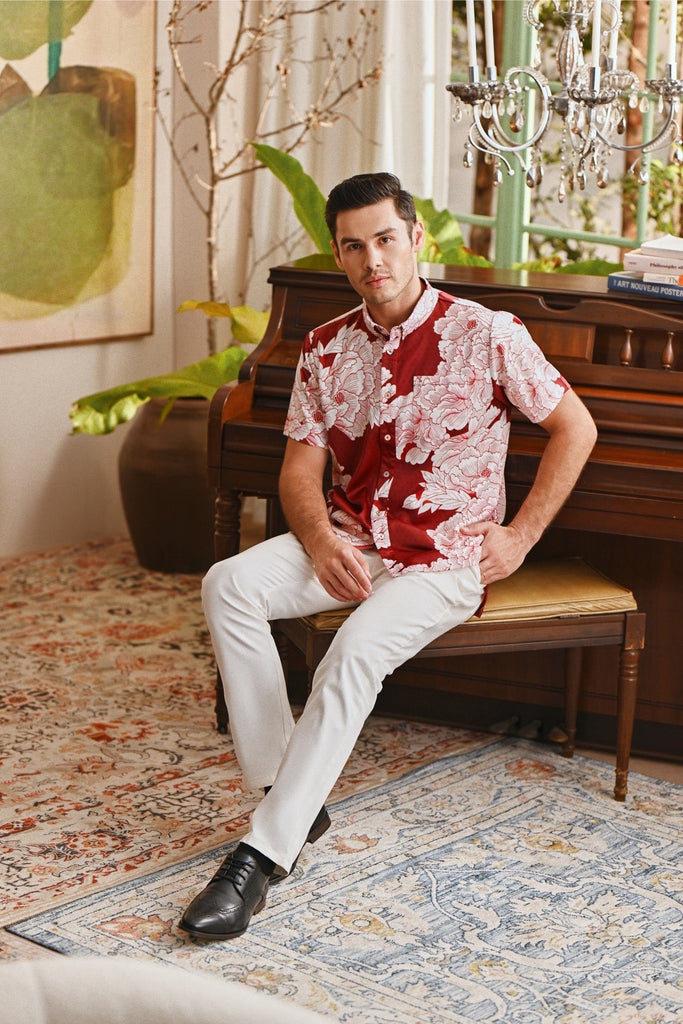 The Glow Men Batik Shirt - Ruby