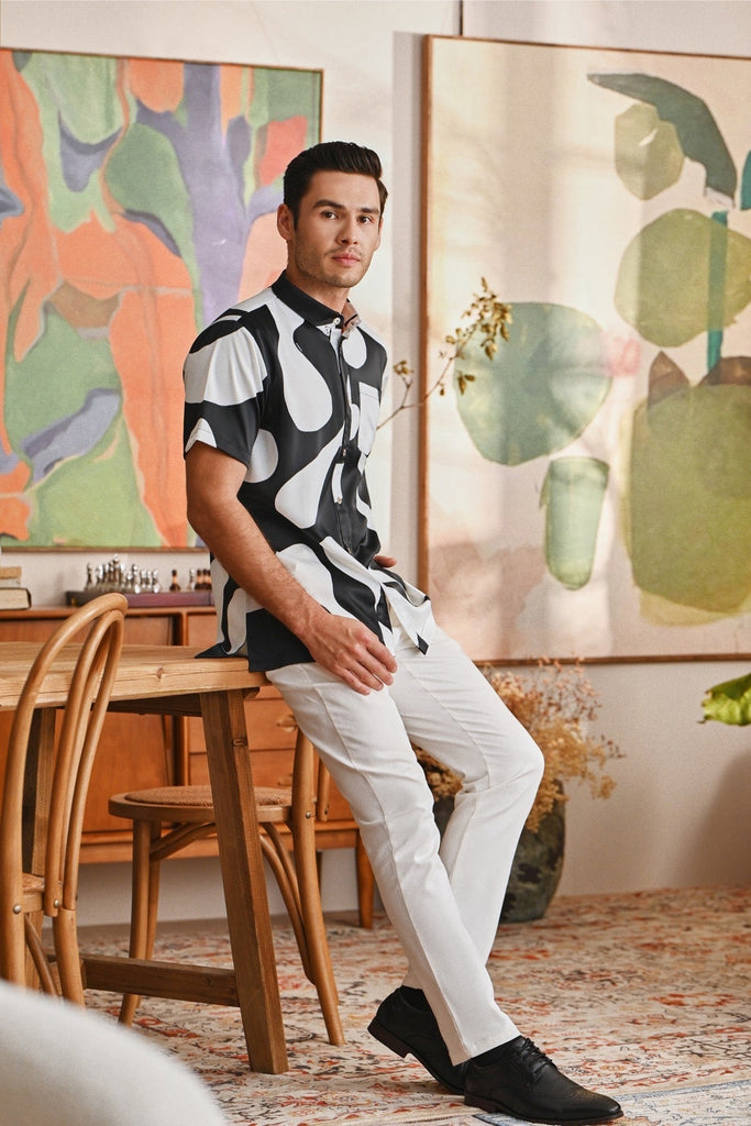 The Glow Men Batik Shirt - Black Sea