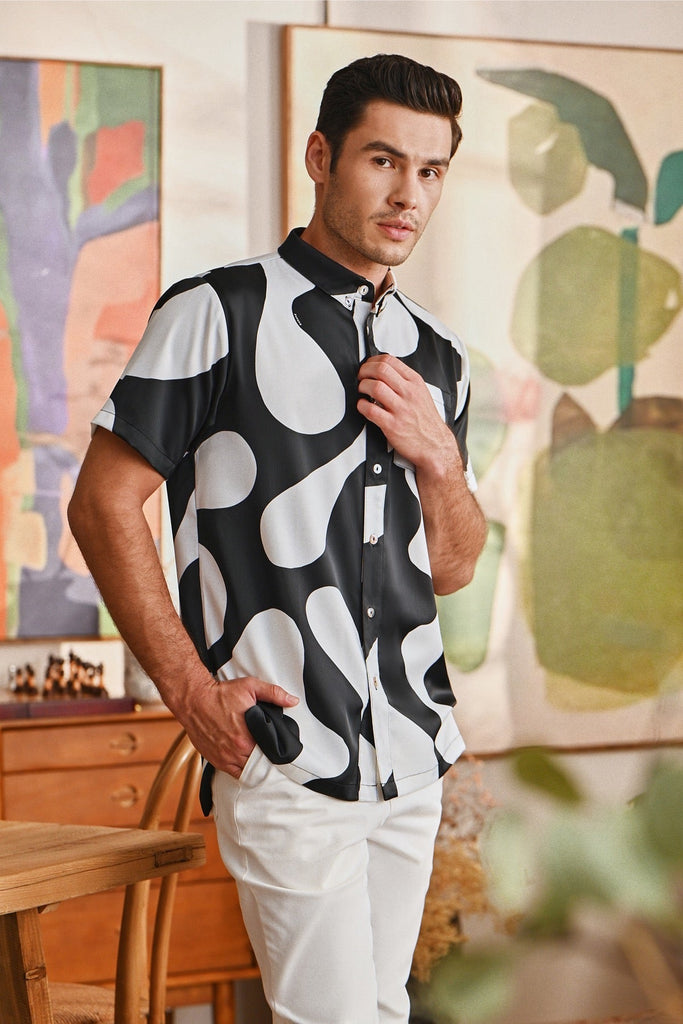 The Glow Men Batik Shirt - Black Sea