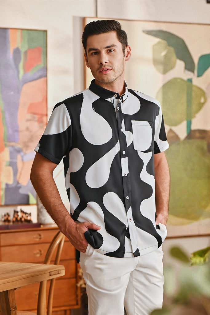 The Glow Men Batik Shirt - Black Sea