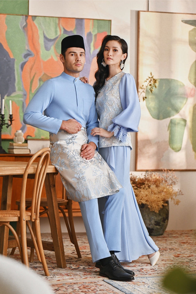The Glow Women Glossy Kurung Set - Blue Carnation