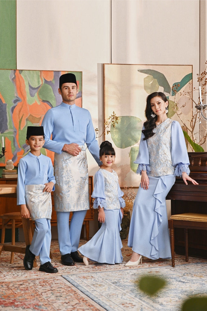 The Glow Women Glossy Kurung Set - Blue Carnation