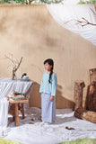 Oxford Stripe Folded Skirt with Light Blue Blouse