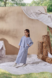 Jalur Oxford Blaus Lengan Dolman Bersama Folded Skirt