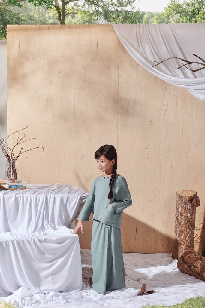 Vegan Green Top Blouse with Folded Skirt