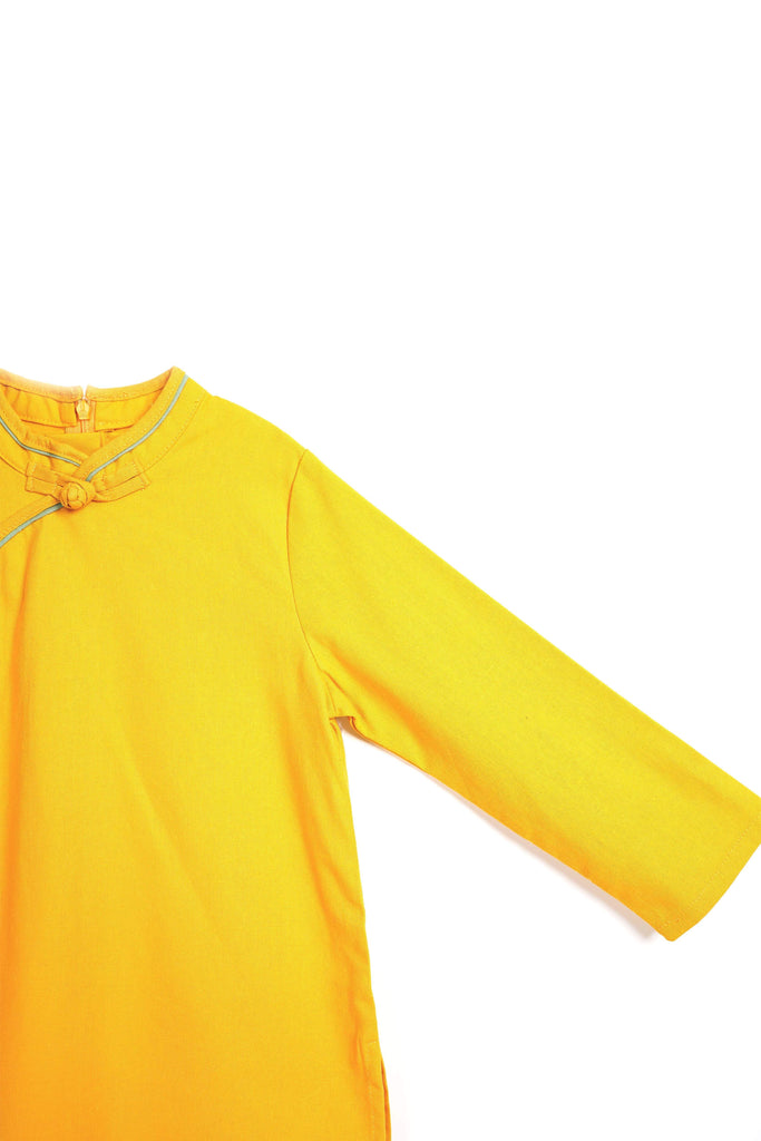 The Spring Cheongsam Blouse - Mustard - POKOKS.COM