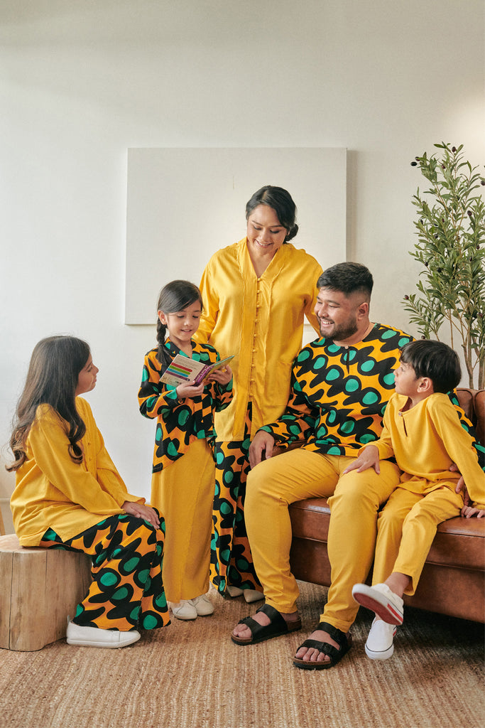 set baju raya sedondon keluarga kuning