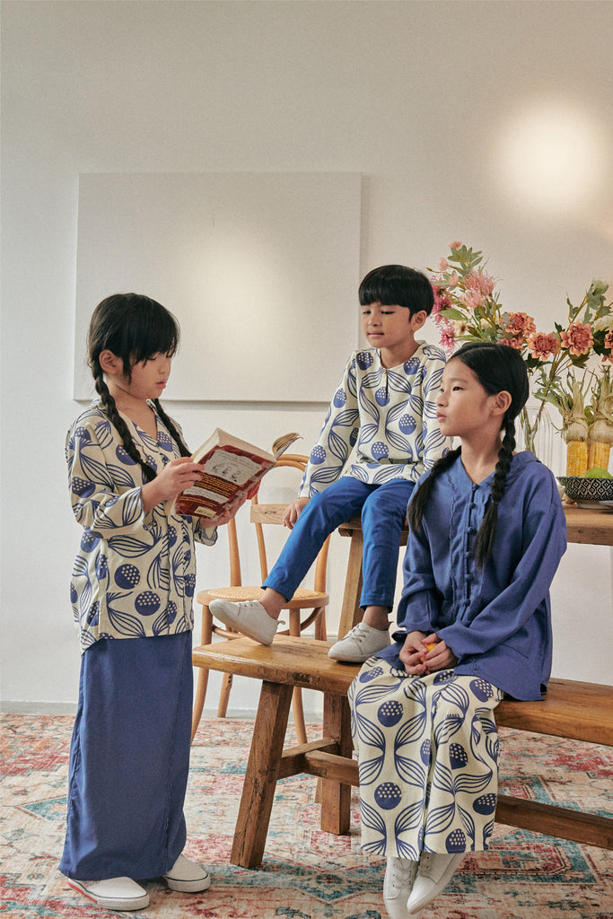 set baju raya keluarga biru