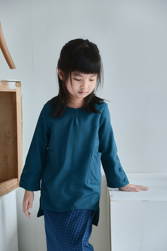 baju kurung budak plain biru