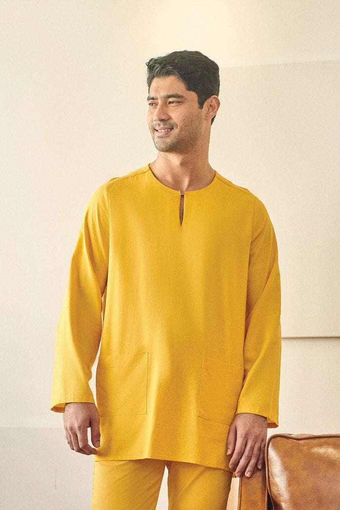 kurta teluk belanga cotton kuning