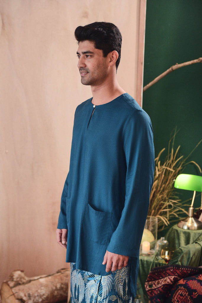 kurta teluk belanga poket biru