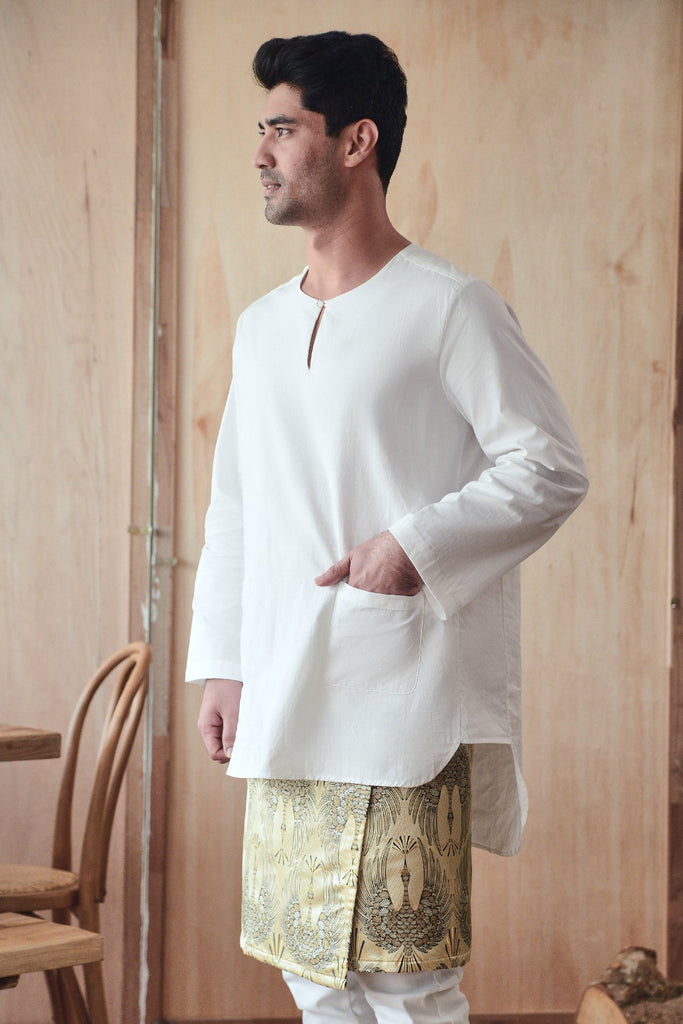 kurta poket teluk belanga putih