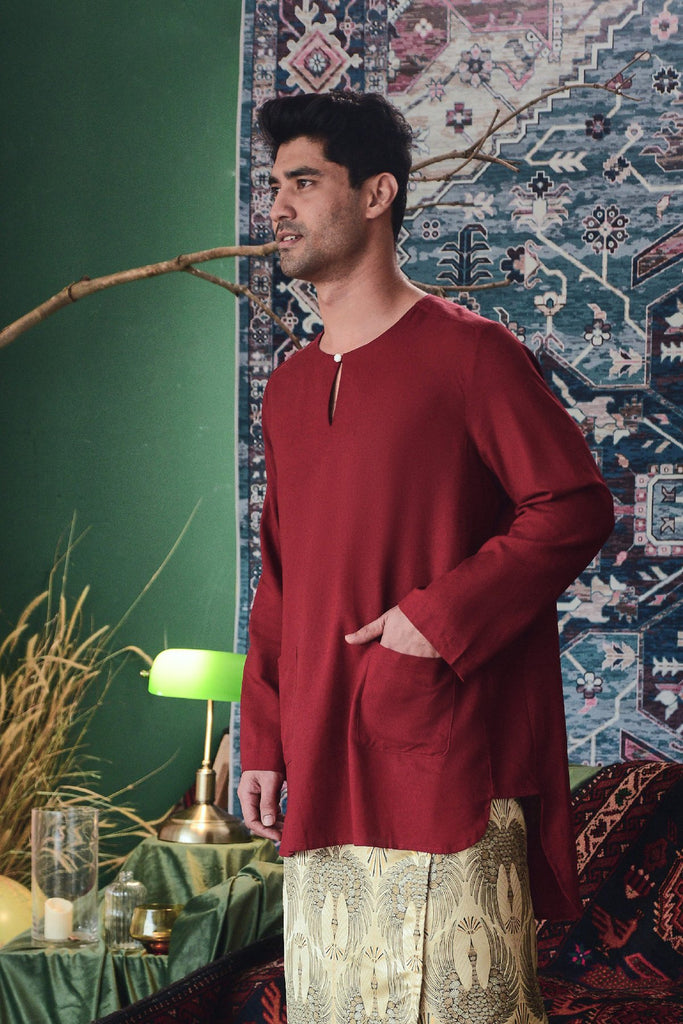 kurta teluk belanga with pockets maroon