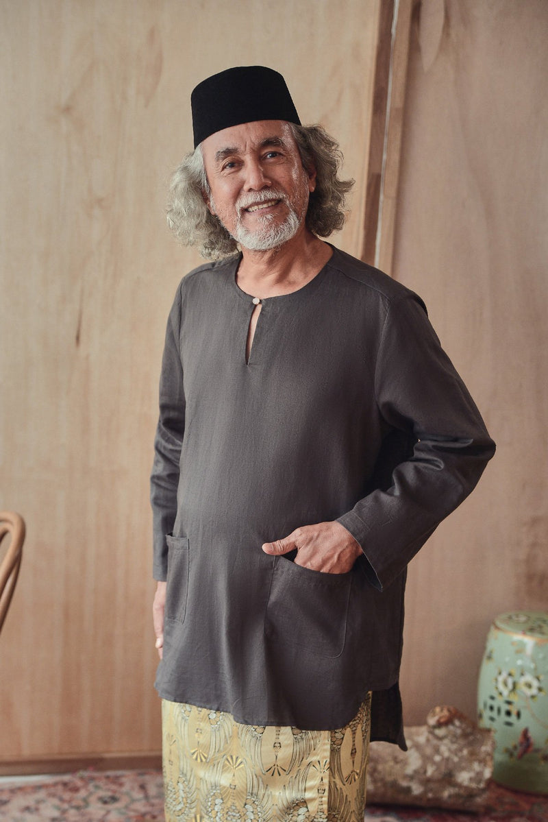 kurta teluk belanga poket kelabu