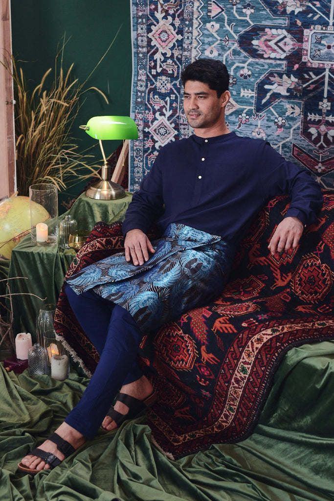 baju melayu sepasang sampin navy blue