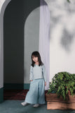 blouse biru pastel