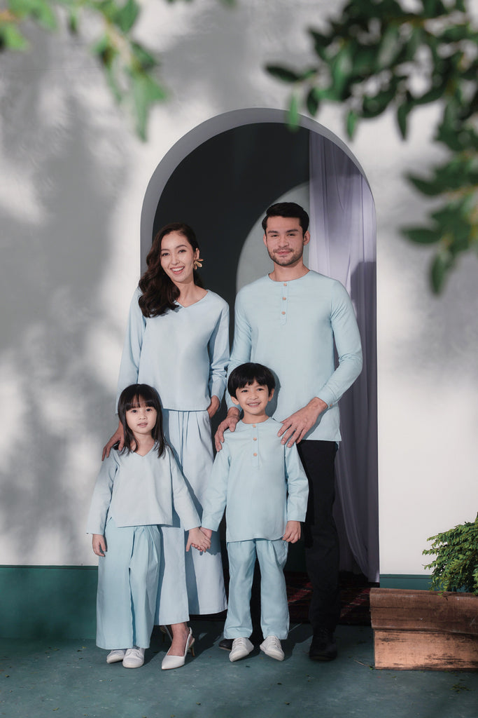 sedondon baju raya set keluarga light blue