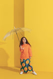 Folded Skirt with Orange Blouse