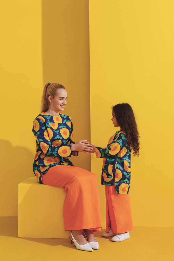 Family Printed design with Orange skirt