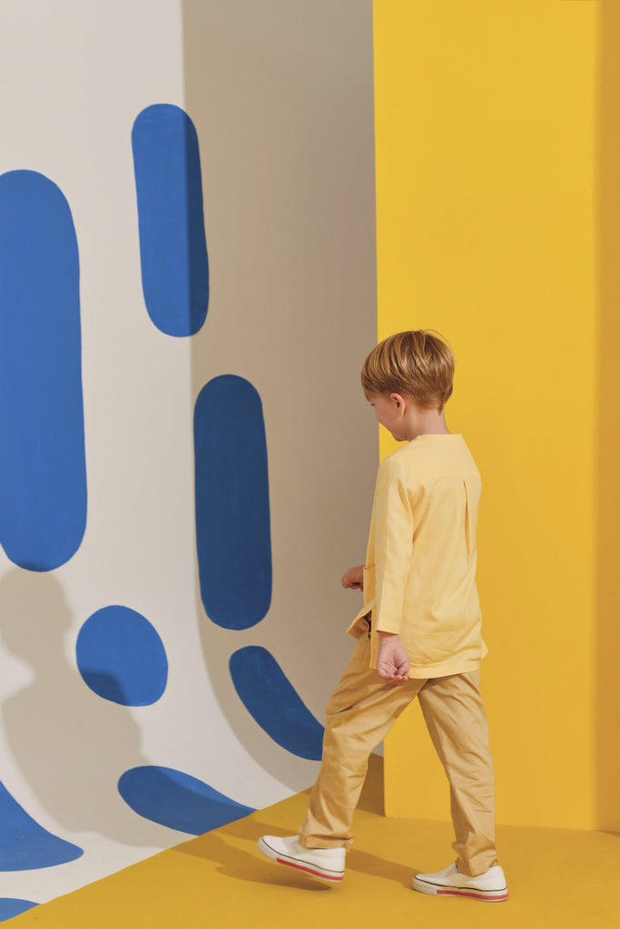 Yellow Blouse with British Khaki pants