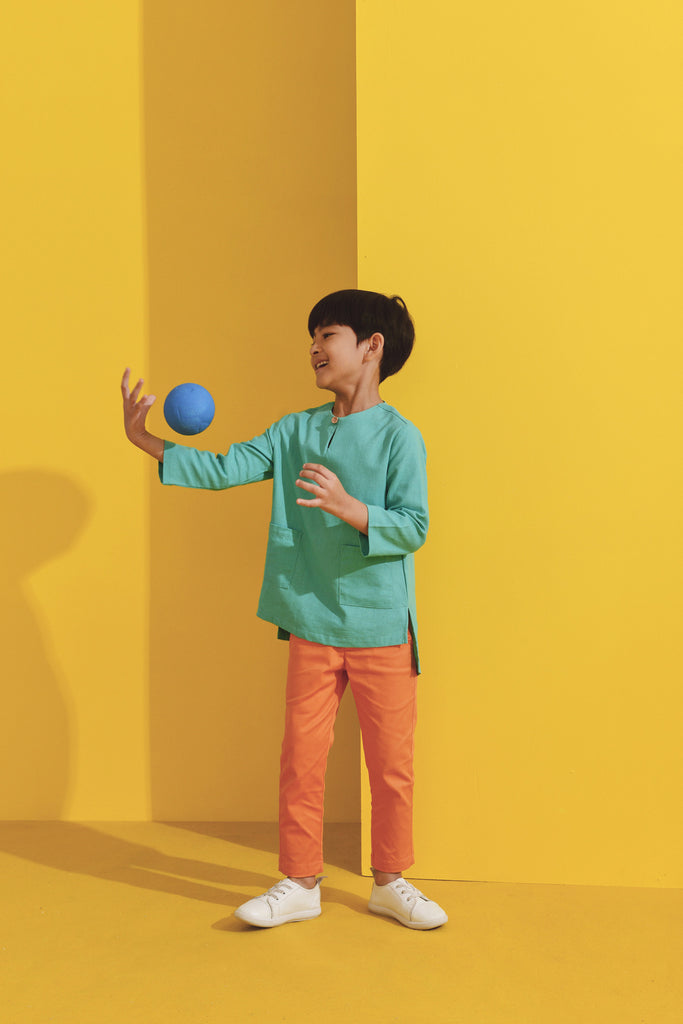 Tiffany Green Top Blouse with Orange Slim Pants