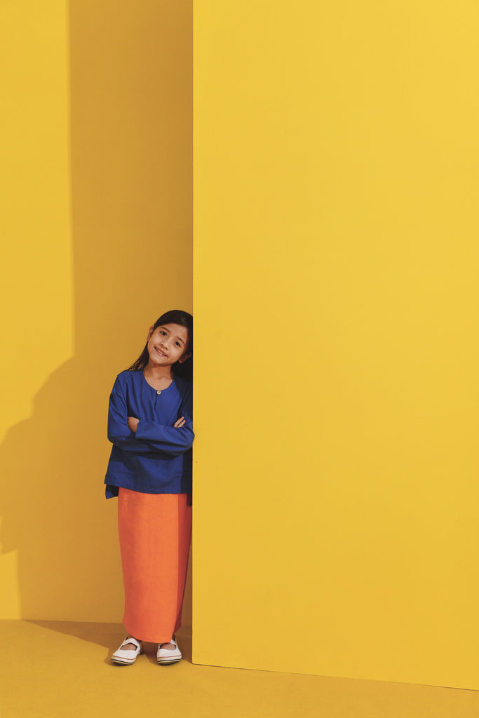 Classic Blue Blouse match Orange Skirt