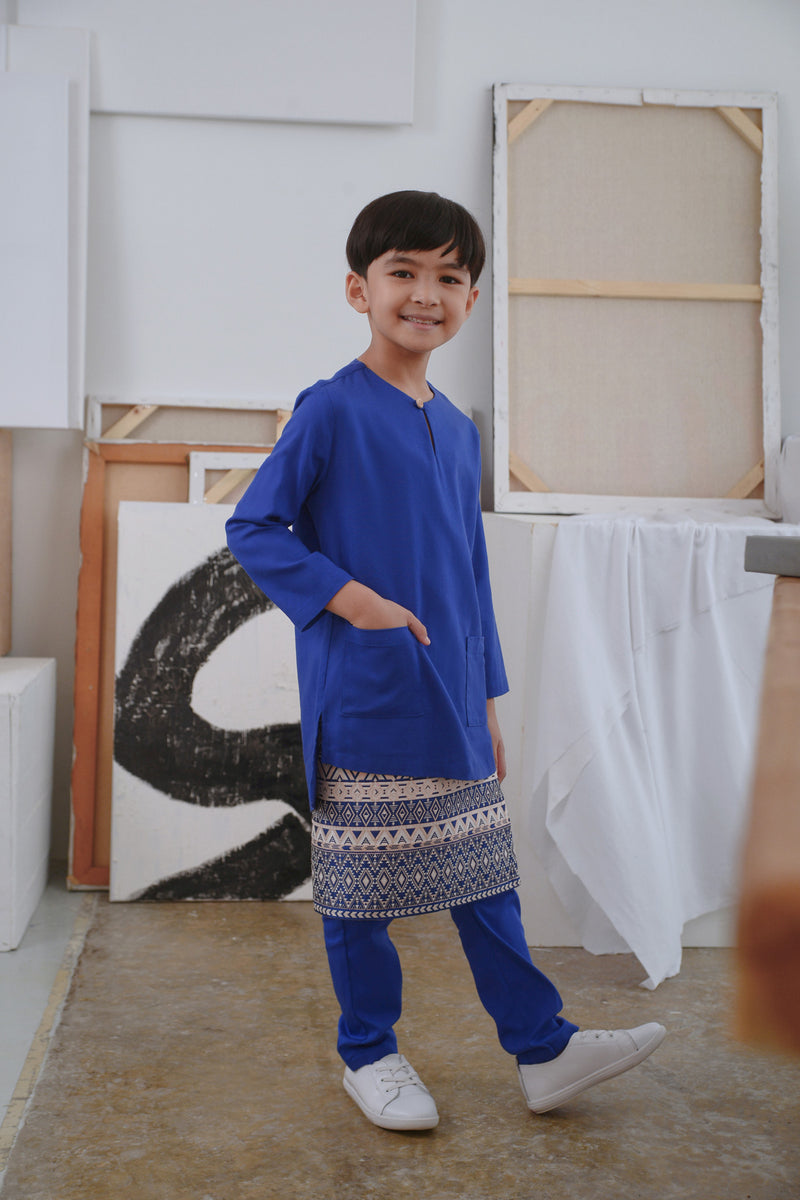 kurta biru klasik set budak