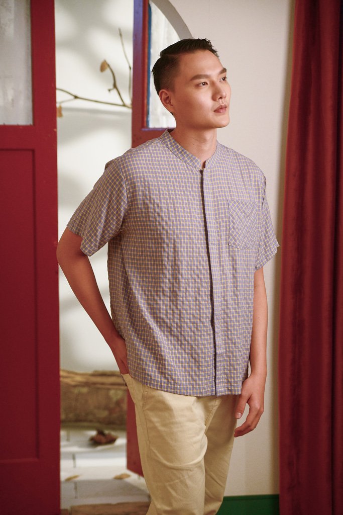 kemeja lengan pendek lelaki ungu