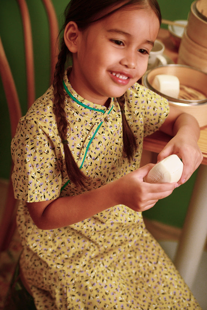 The Good Times Cheongsam Top - Mustard Floral