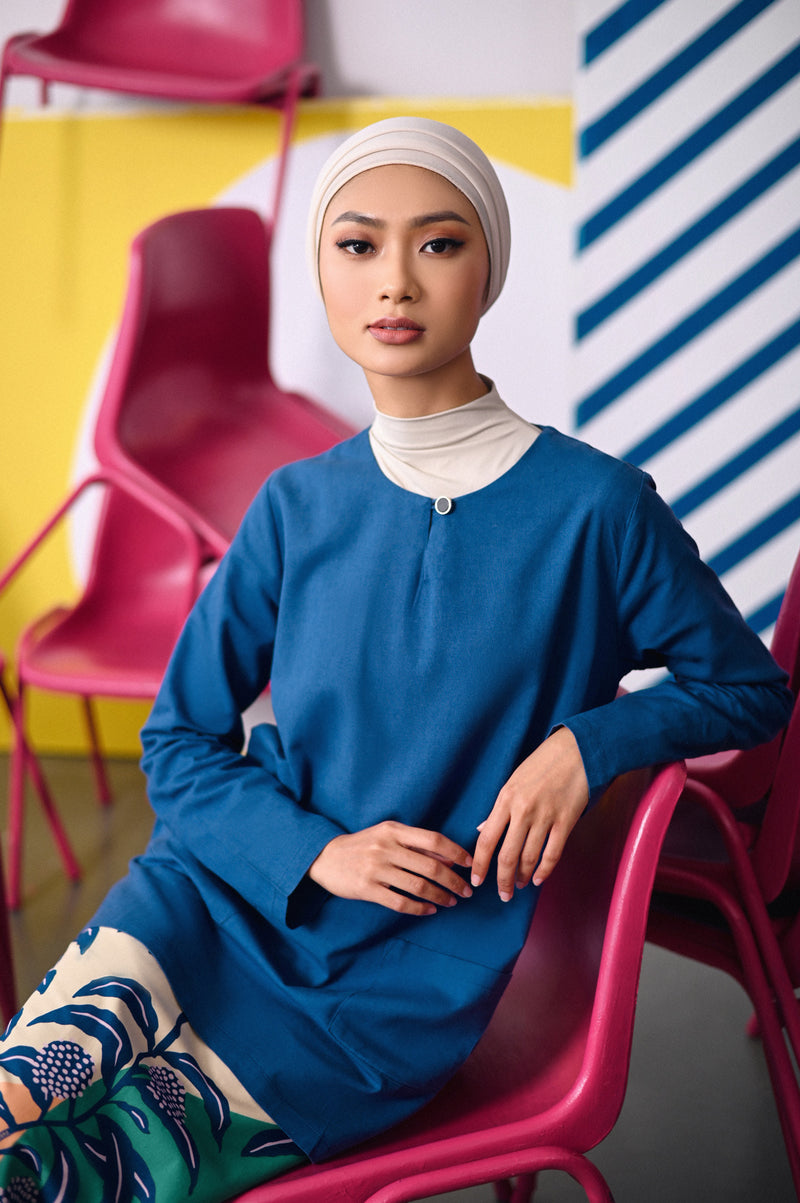 kurti poket cotton biru dewasa