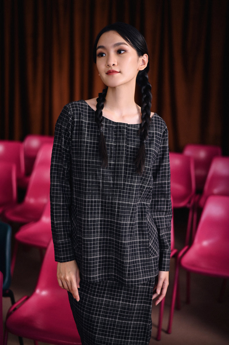 blouse pocket bercorak hitam dewasa