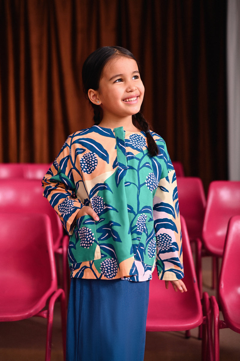 blouse poket bercorak floral budak