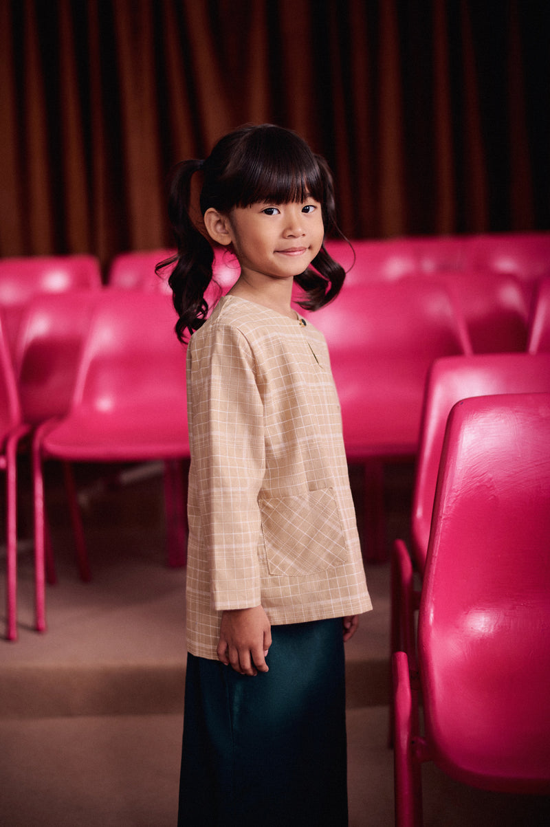 kurti cotton bercorak khaki budak