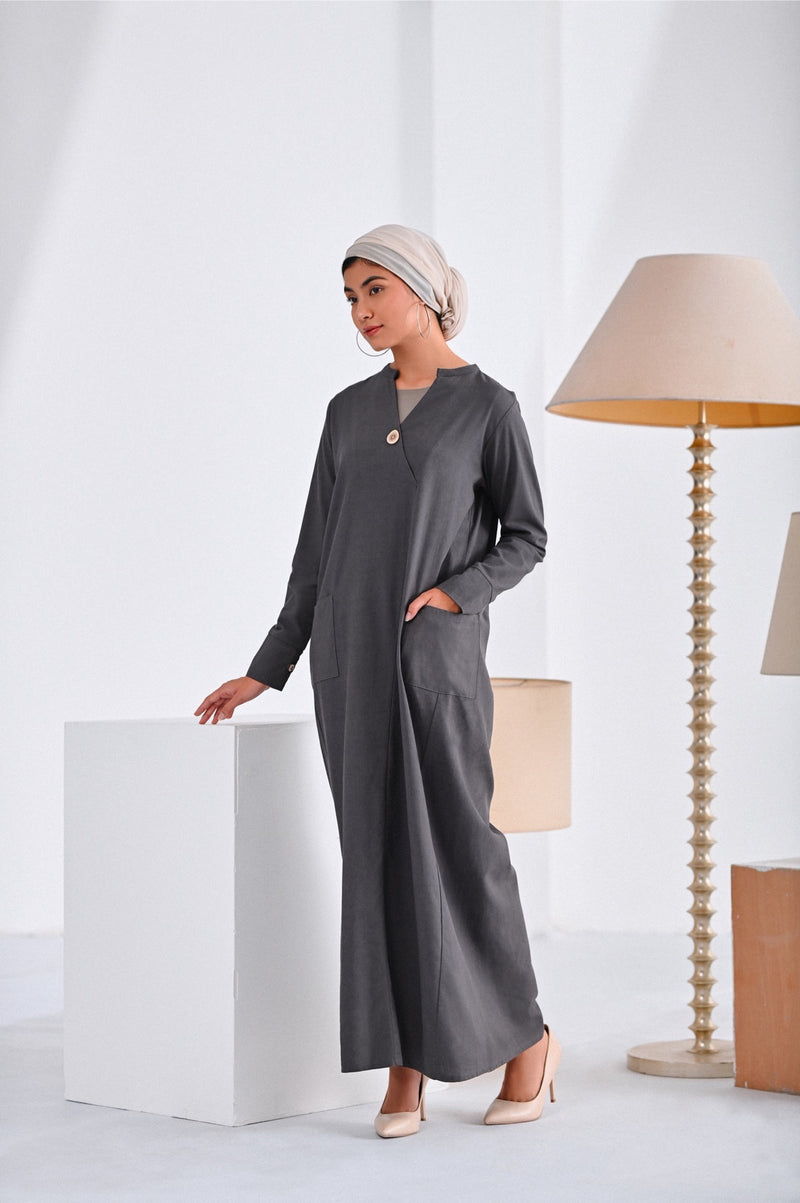 kaftan moden selesa kelabu gelap perempuan