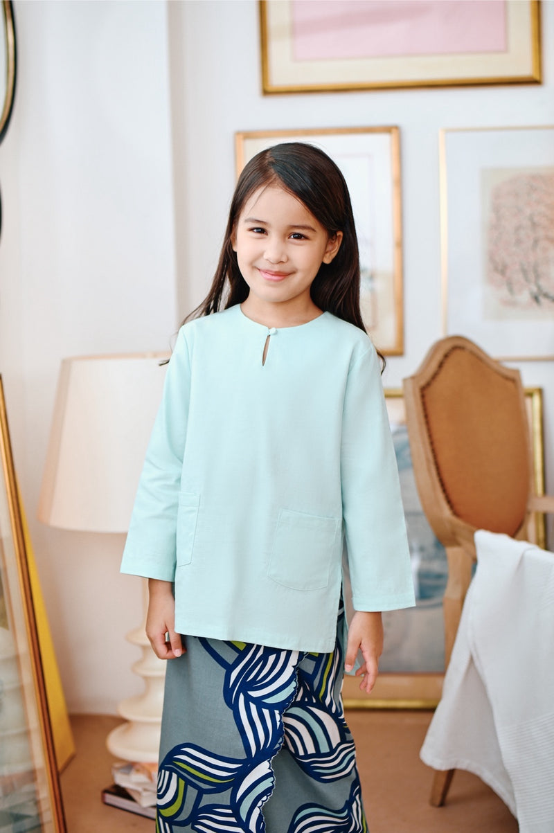 kurti pocket biru budak perempuan