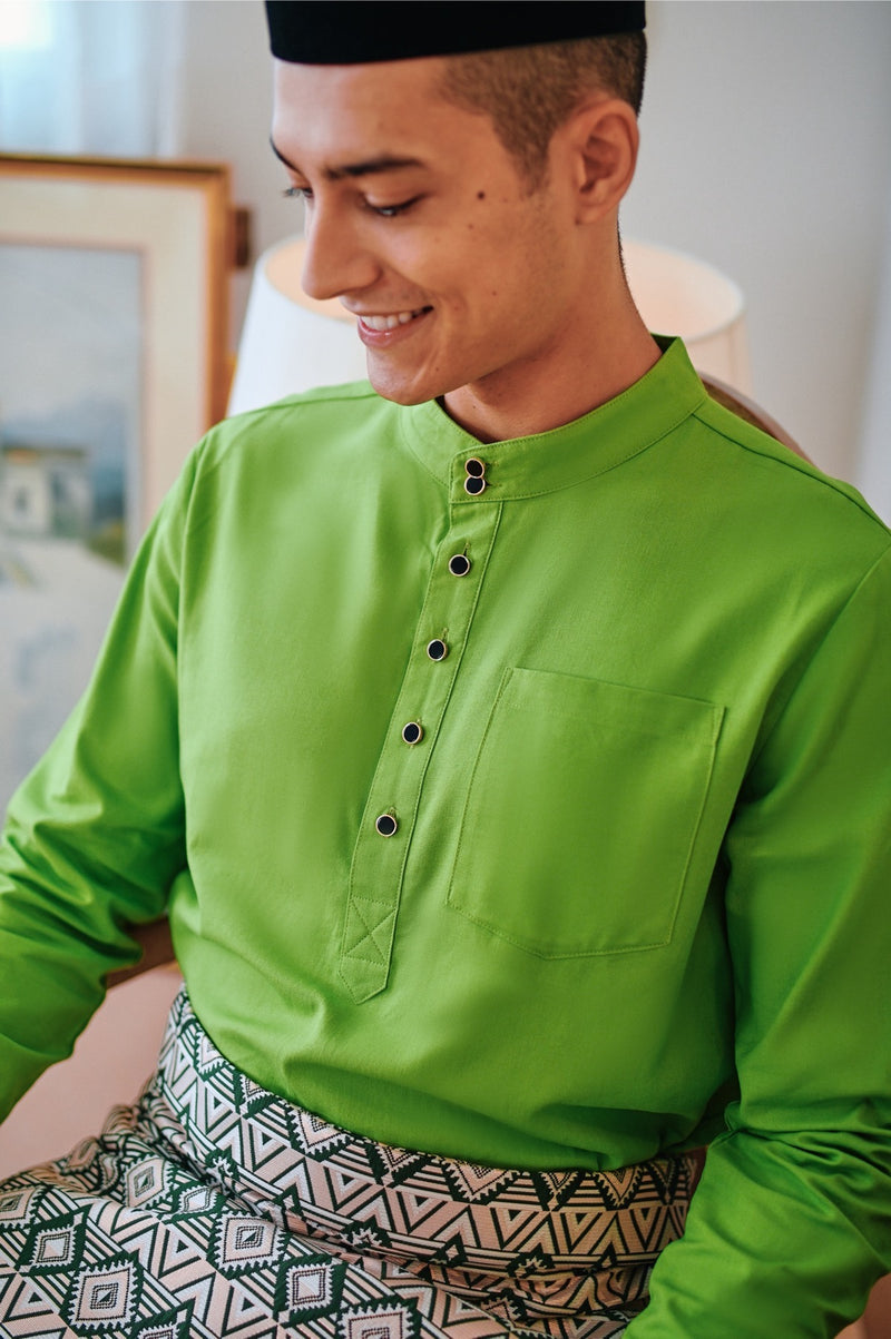 baju melayu butang set hijau daun pisang lelaki