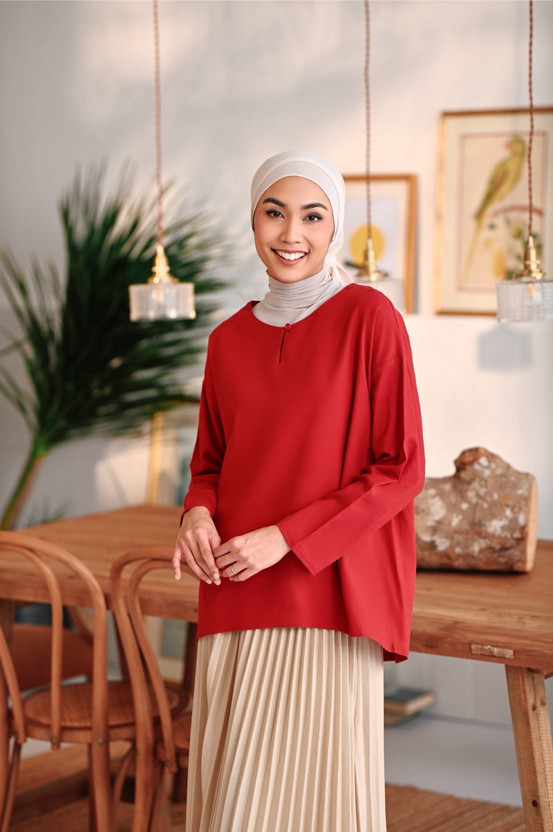 The Rehati Women Modest Blouse - Crimson Red