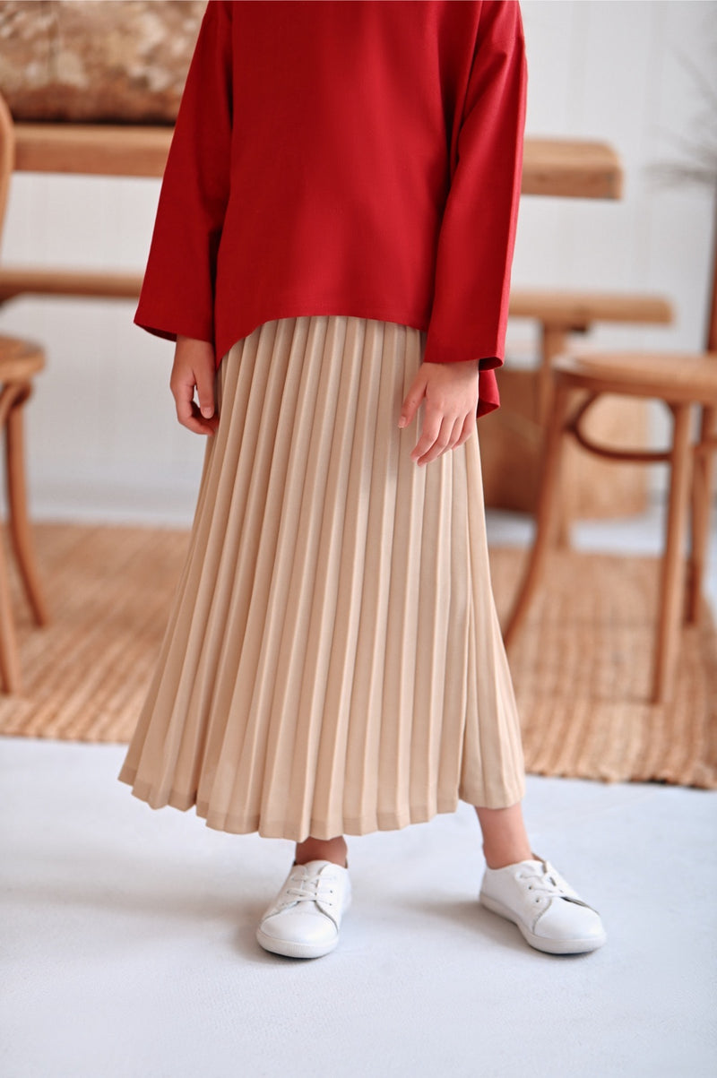 The Rehati Sun-Pleats Skirt - Khaki