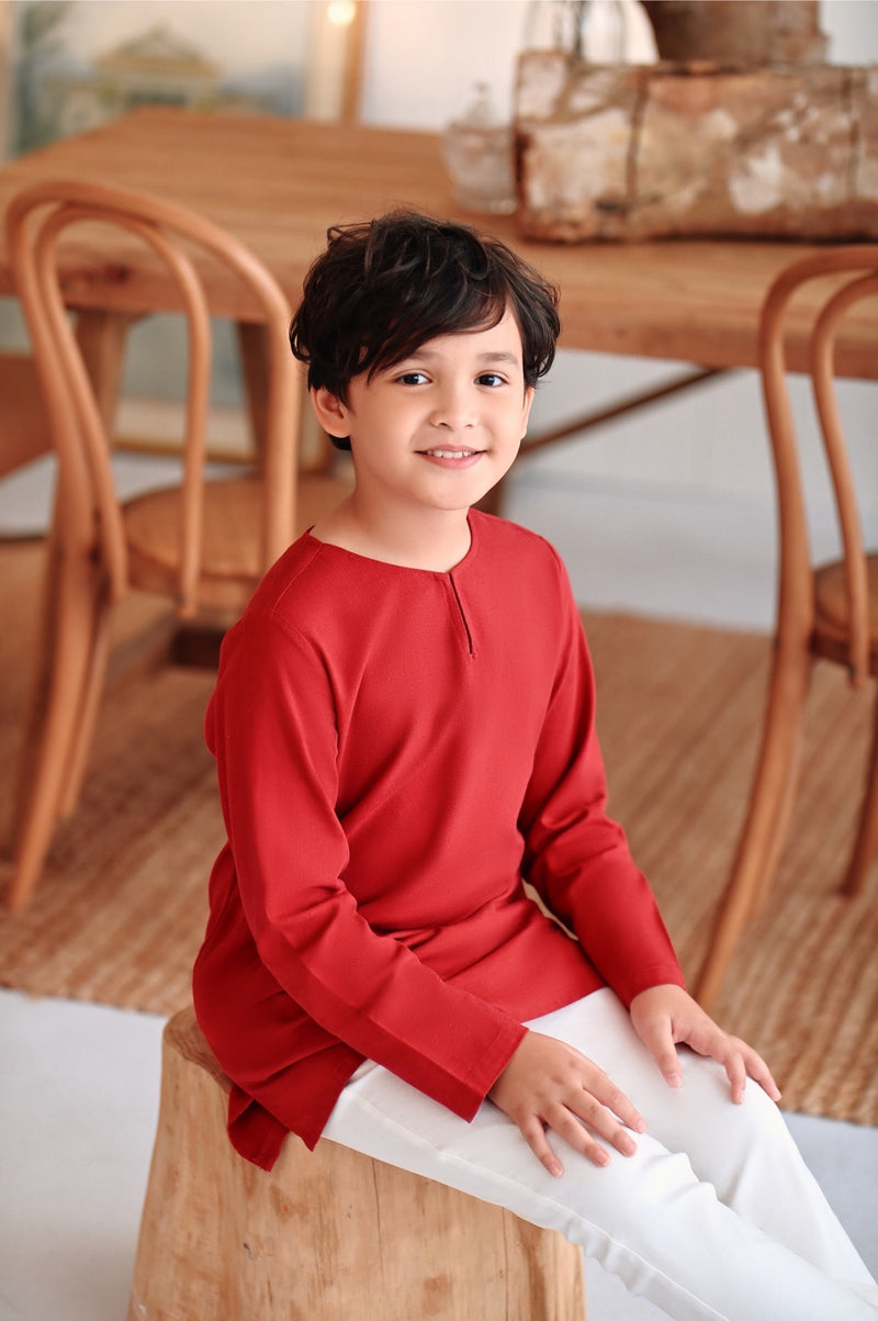 kurta cotton merah budak
