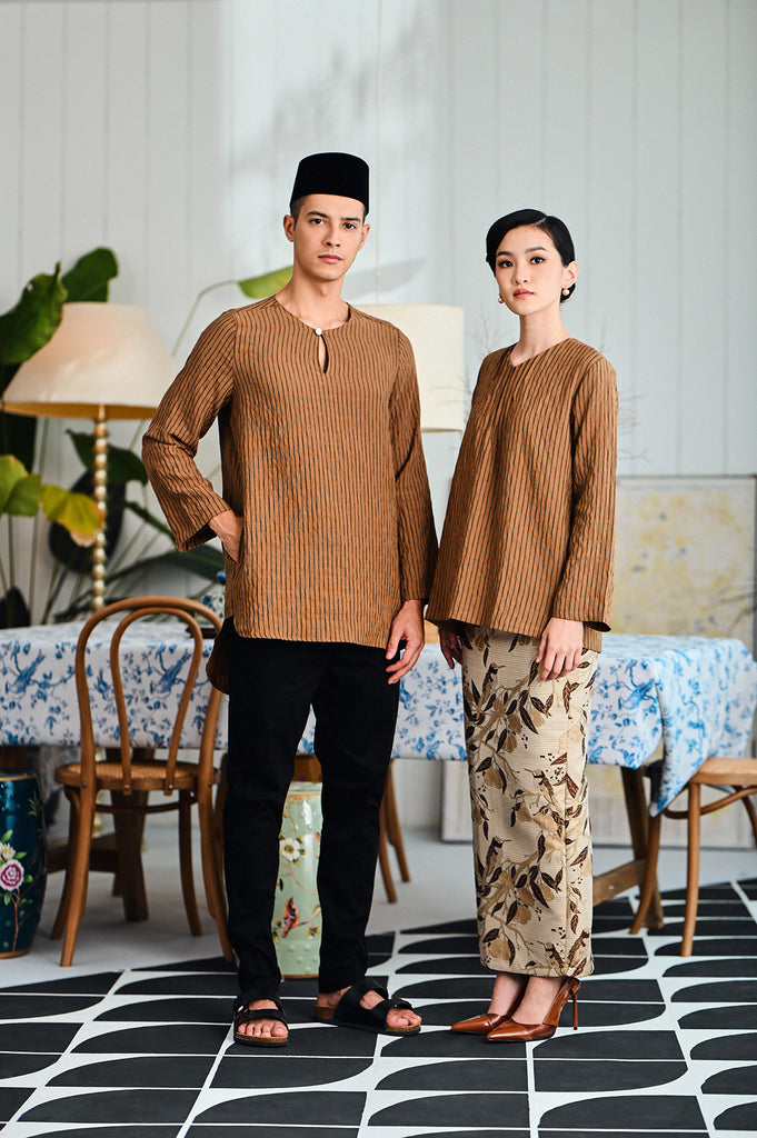 The Evergreen Men Pesak Kurta - Earth Stripe