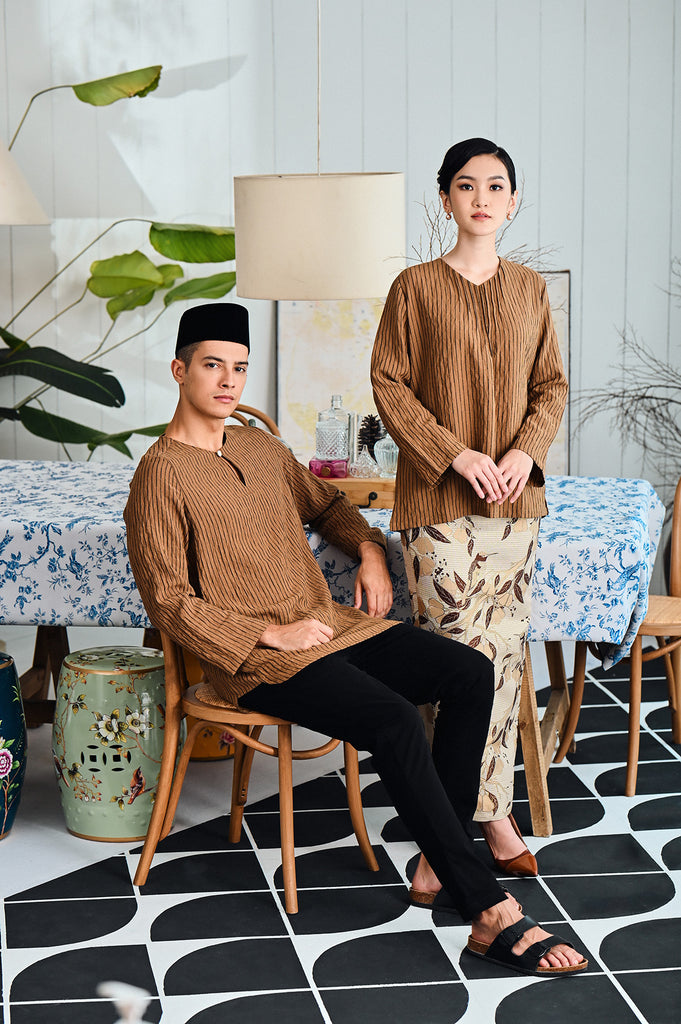 The Evergreen Men Pesak Kurta - Earth Stripe