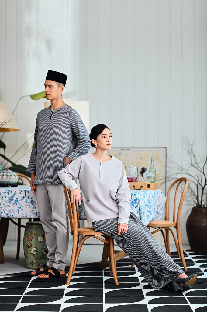 The Evergreen Men Pesak Kurta - Clay Stripe