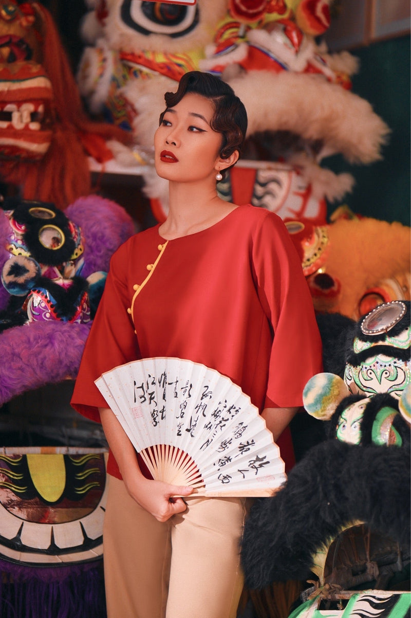 The Chinatown Women Mandarin Blouse - Crimson Red
