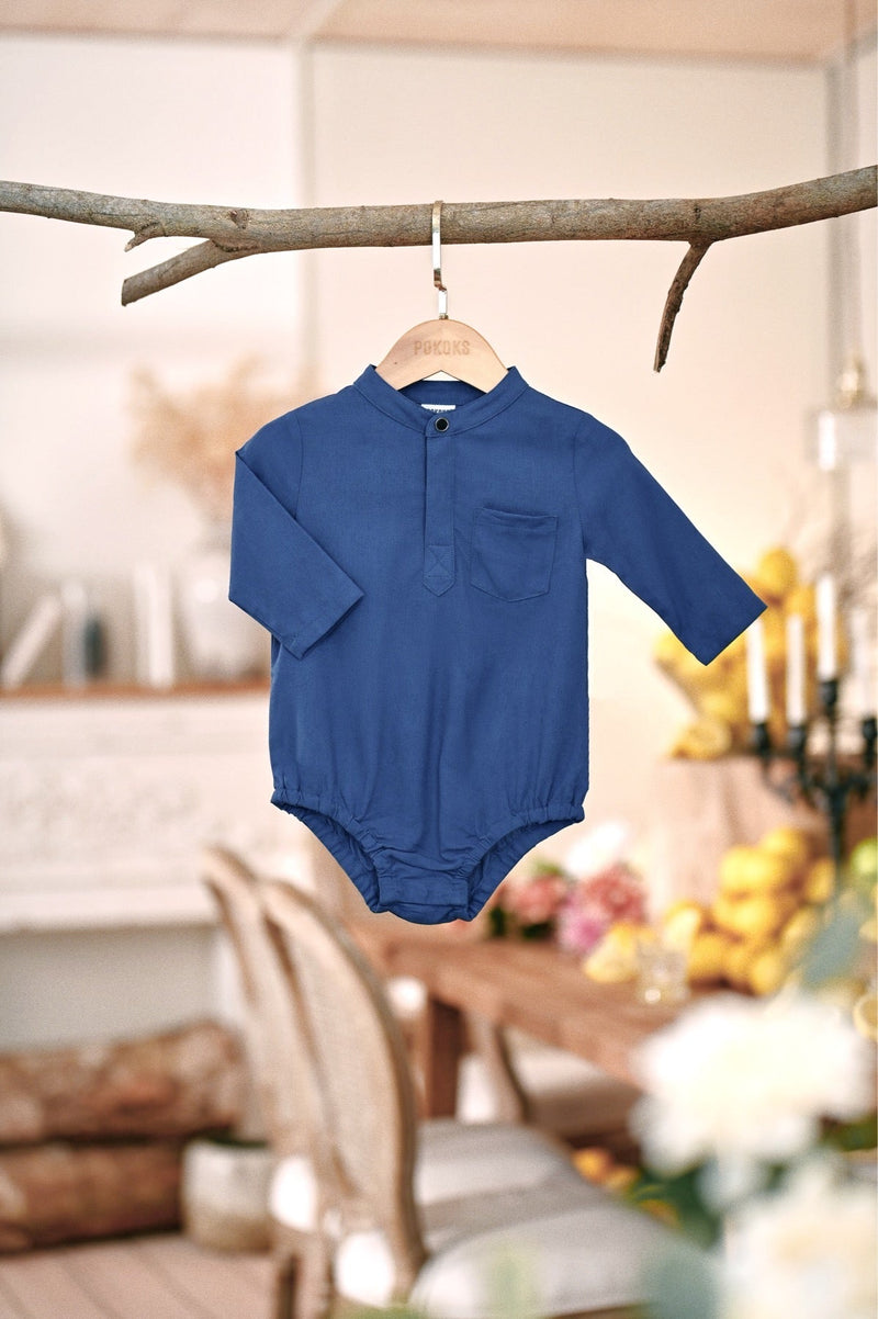 The Menuai Babies Baju Melayu Romper - Steel Blue