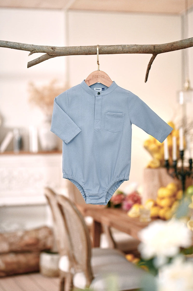 The Menuai Babies Baju Melayu Romper - Light Pigeon Blue