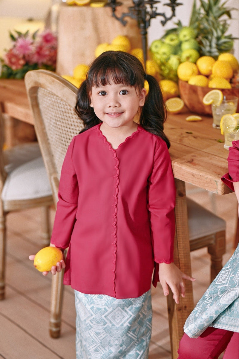 The Menuai Broderie Kurung Top - Fuchsia